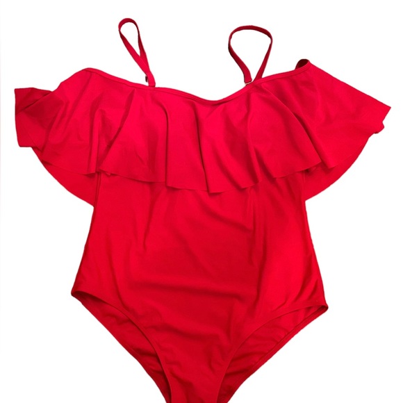 DACI swimwear Gorgeous RED women’s one piece swimsuit with ruffle accent NWT - Picture 6 of 6
